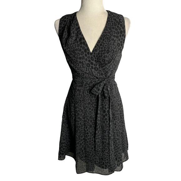 Kirna Zabete for Target Faux Wrap Dress 6 Grey Leopard Print Chiffon Lined Zip - Picture 1 of 6